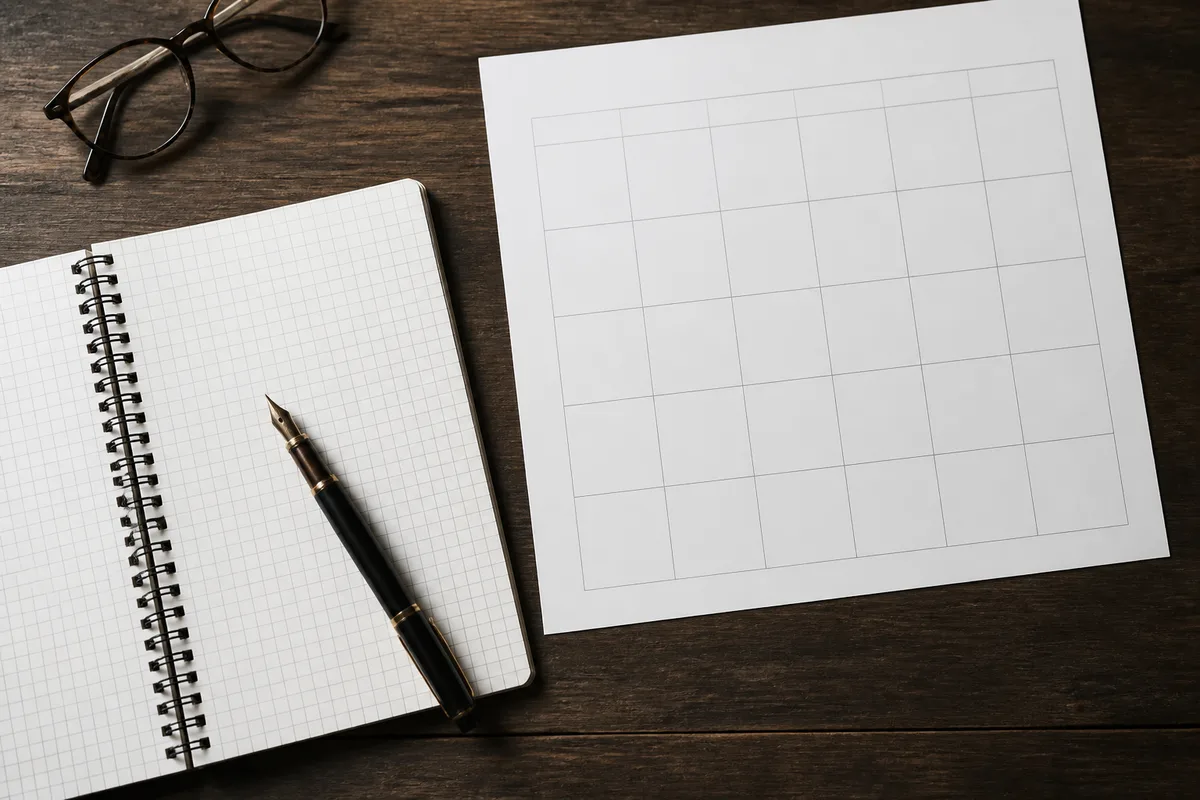 Carnet ouvert avec un stylo et un calendrier mensuel posés sur une table