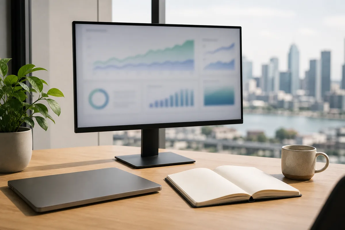 Réunion de travail autour d’un tableau de bord d’acquisition en ligne