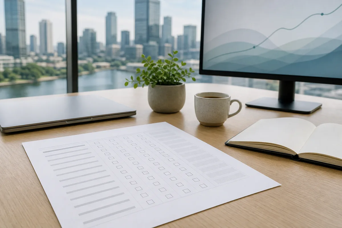 Grille d’évaluation de prestataires numériques posée sur un bureau